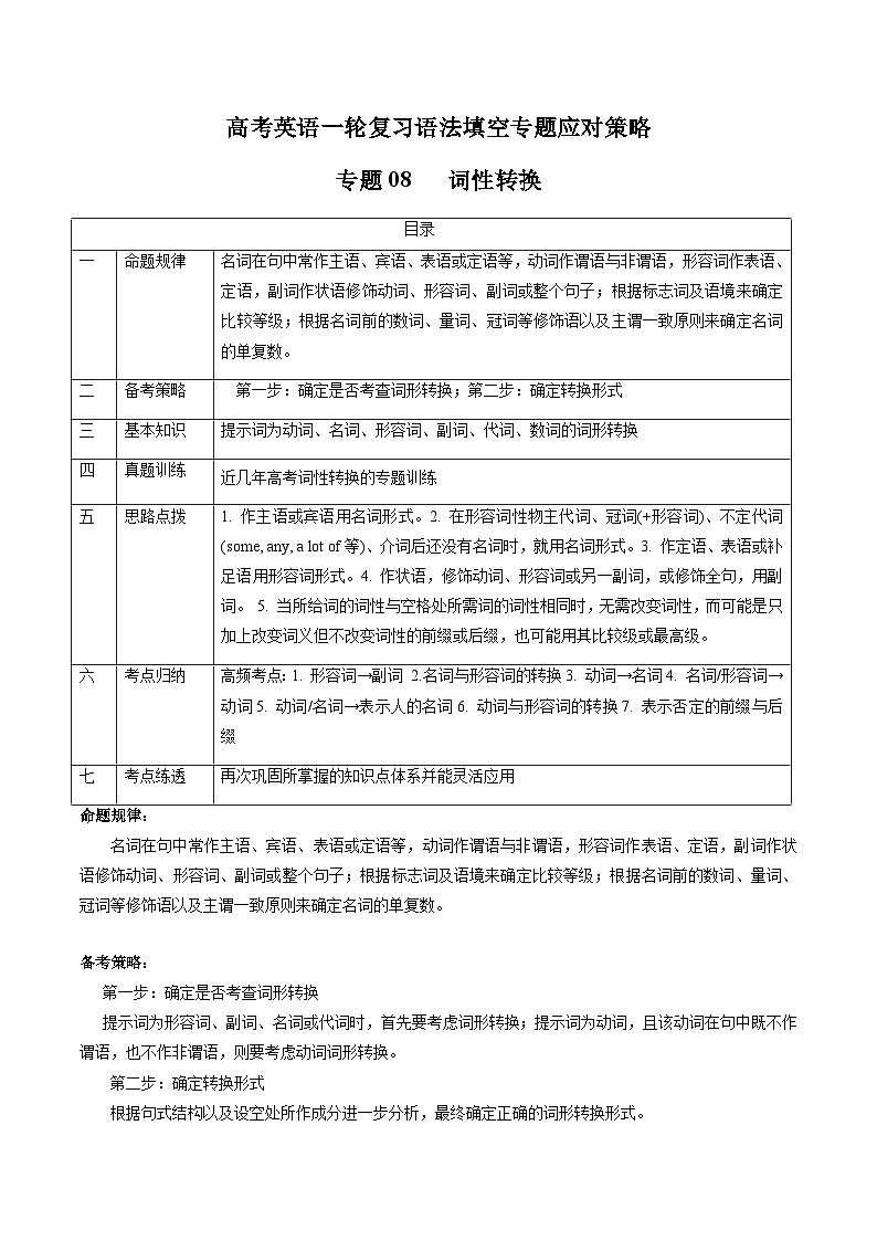 新高考英语一轮复习语法填空专题08  词性转换 (解析版)第1页