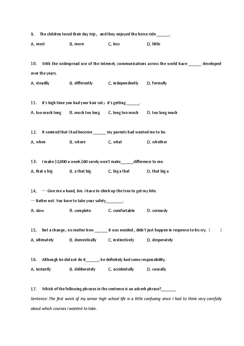 新高考英语二轮复习语法专项练习单选100题-副词（2份打包，原卷版+解析版）02