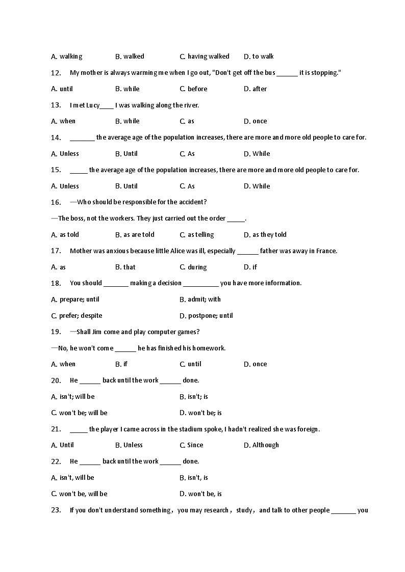 新高考英语二轮复习语法专项练习单选100题-状语从句（2份打包，原卷版+解析版）02