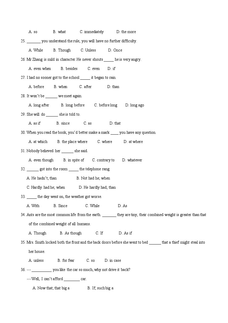 高考英语语法词汇专项突破：09状语从句专项巩固训练+答案+解析03
