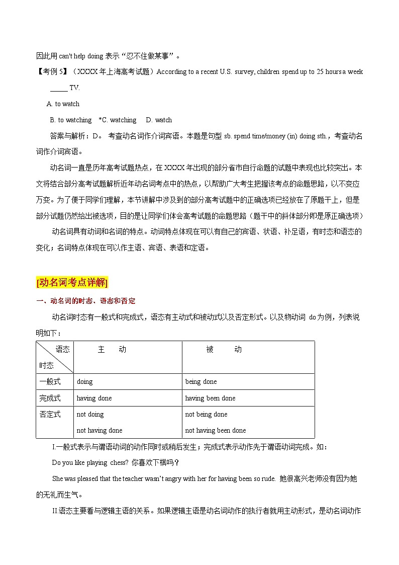 高考英语语法词汇专项突破：15全解读非谓语动词之动名词+巩固练习及答案与解析02