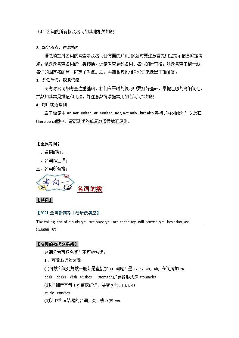 新高考英语一轮复习考点过关练考点03-名词与语法填空（原卷版）第2页