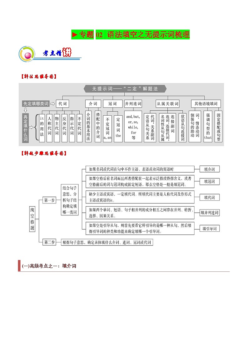 新高考英语二轮复习讲练测专题02：语法填空之无提示词梳理（2份打包，原卷版+解析版）01