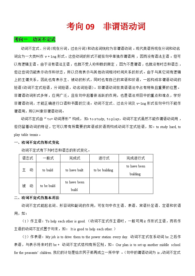 新高考英语一轮复习练习考向09 非谓语动词(解析版)第1页