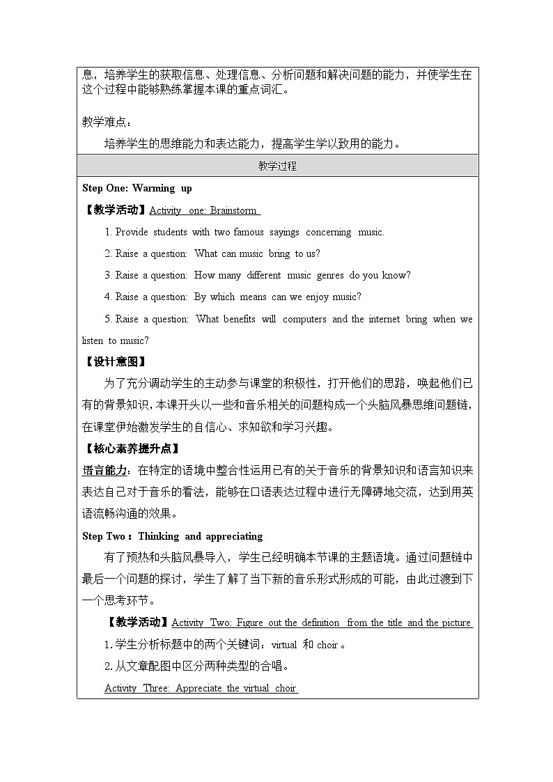 Unit 5 Music Reading and Thinking 教学设计 高中英语人教版（2019）必修第二册第2页