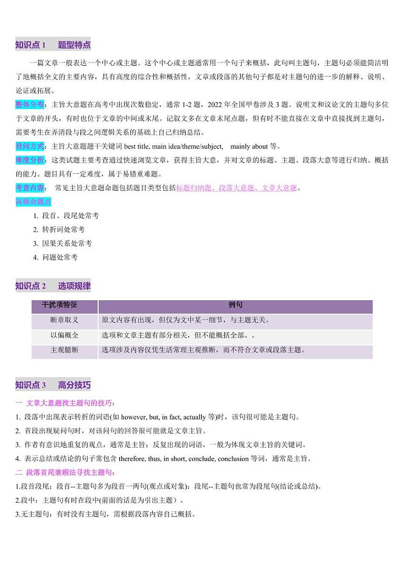 第04讲 主旨大意题（讲义）-（含答案） 2025年高考英语一轮复习讲练测（新教材新高考）03