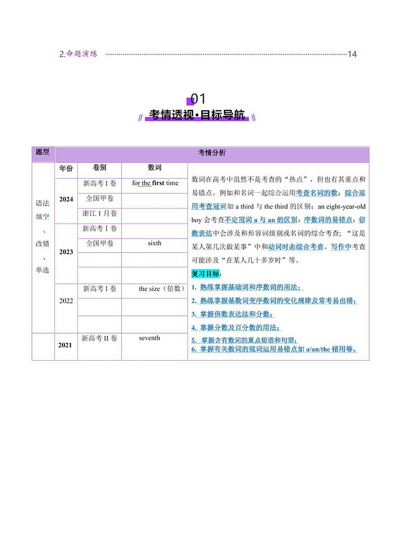 第04讲 数词（讲义）（含答案） 2025年高考英语一轮复习讲练测（新教材新高考）02