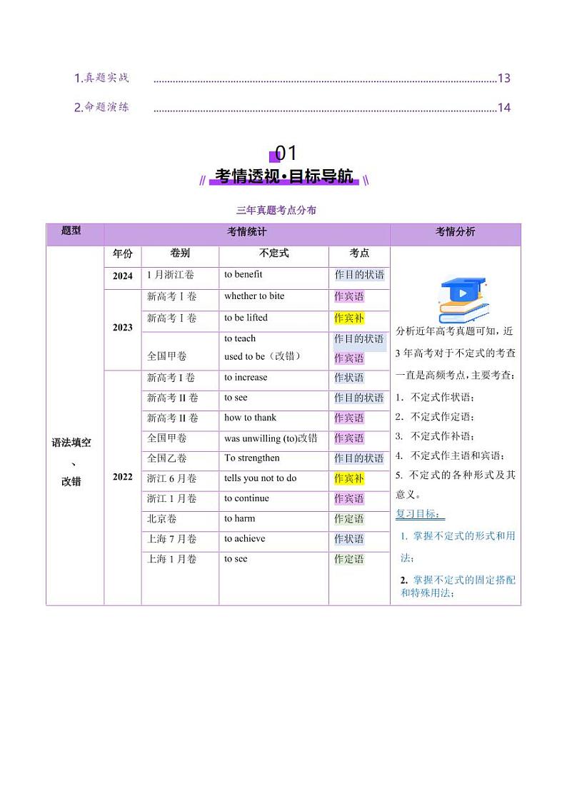 第11讲 非谓语动词：动词不定式（讲义）（含答案） 2025年高考英语一轮复习讲练测（新教材新高考）02