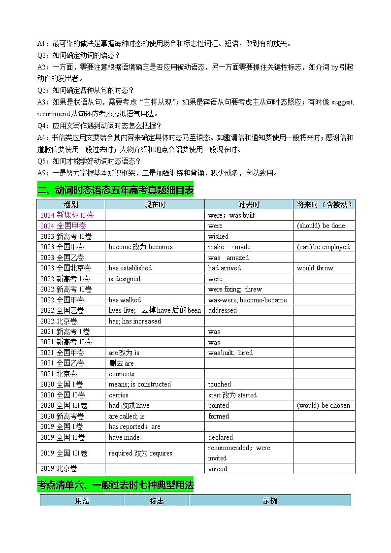 2025年高考英语一轮复习知识清单（全国通用）专题06 动词时态语态(过去时)（讲案） 原卷版第2页