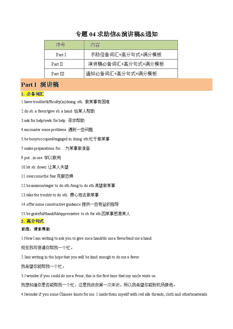 练习 专题04-求助信&演讲稿&通知 应用文写作-备战高考英语【应用文+读后续写】讲练测（高考新题型）第1页