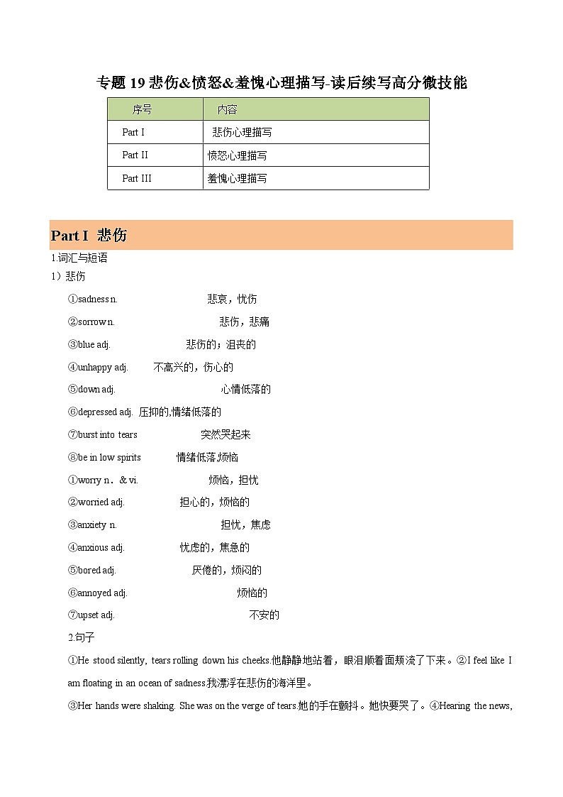 练习 专题19-悲伤&愤怒&羞愧心理描写-读后续写高分微技能- 备战高考英语【应用文+读后续写】讲练测（高考新题型）第1页