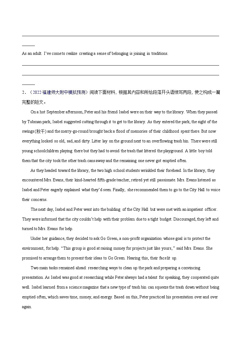 练习 专题32-名校模拟读后续写精选演练80篇（六）（原卷版）备战高考英语【应用文+读后续写】讲练测（高考新题型）02