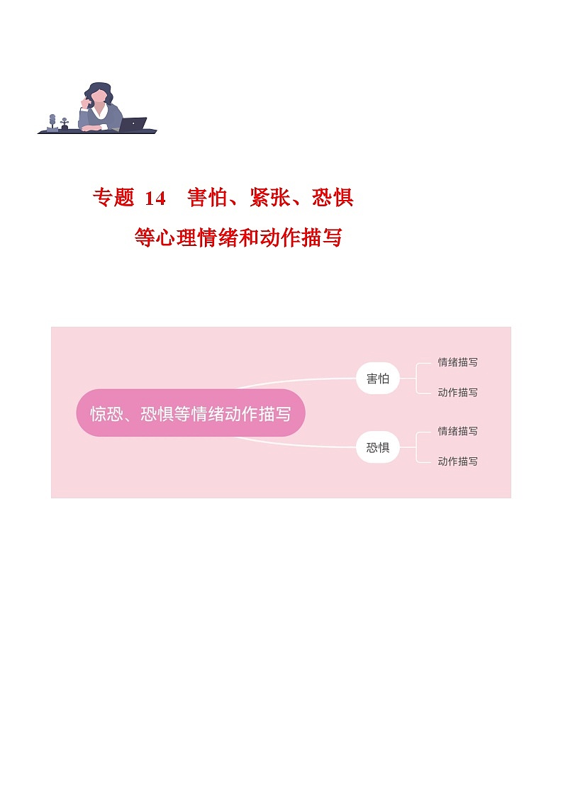 学案 专题 14 读后续写情绪变化描写（害怕 和 恐惧心理描写） --新高考满分作文读后续写高分突破01
