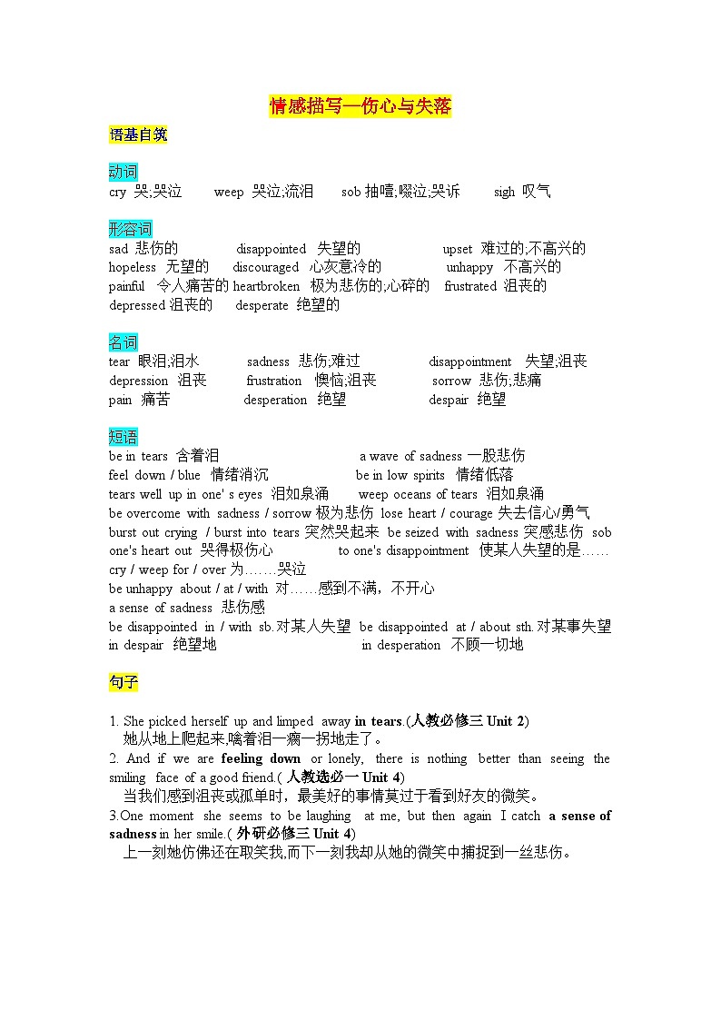 练习 专题七：情感描写---伤心与失落01