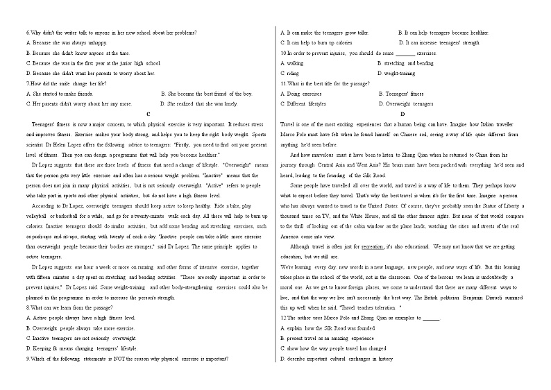 2023-2024学年新疆和田地区皮山高级中学高一（上）期中英语试卷.第2页