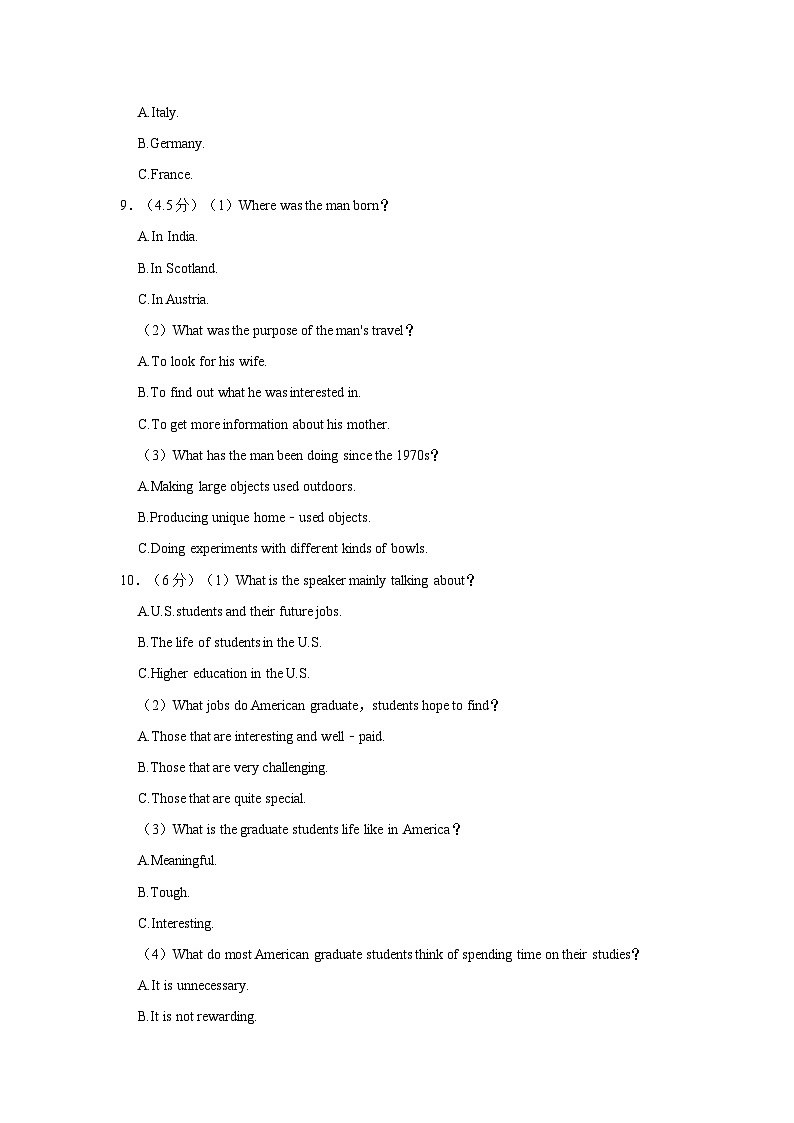 2023-2024学年吉林省四校联考高二（上）月考英语试卷（10月份）03