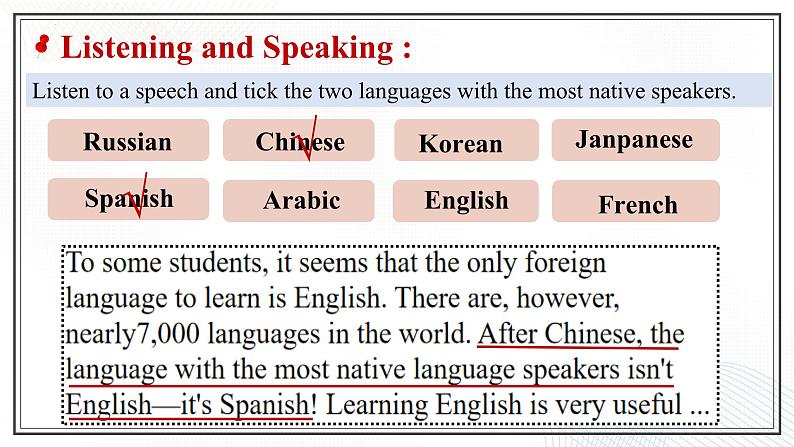 Unit 5 Languages Around the World Listening and Speaking 课件-2024-2025学年高一英语同步精品课堂（人教版2019必修第一册）07