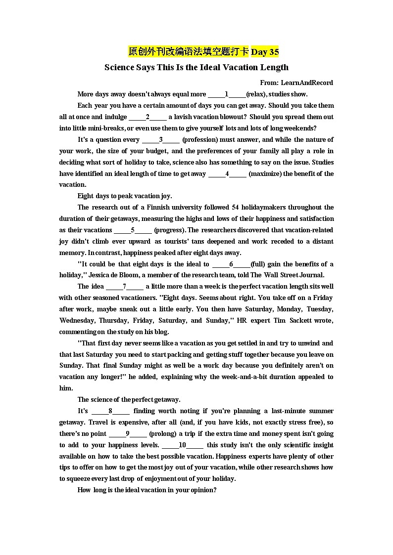 外刊改编语法填空题Day 35-Day 36-2025届高三英语一轮复习第1页