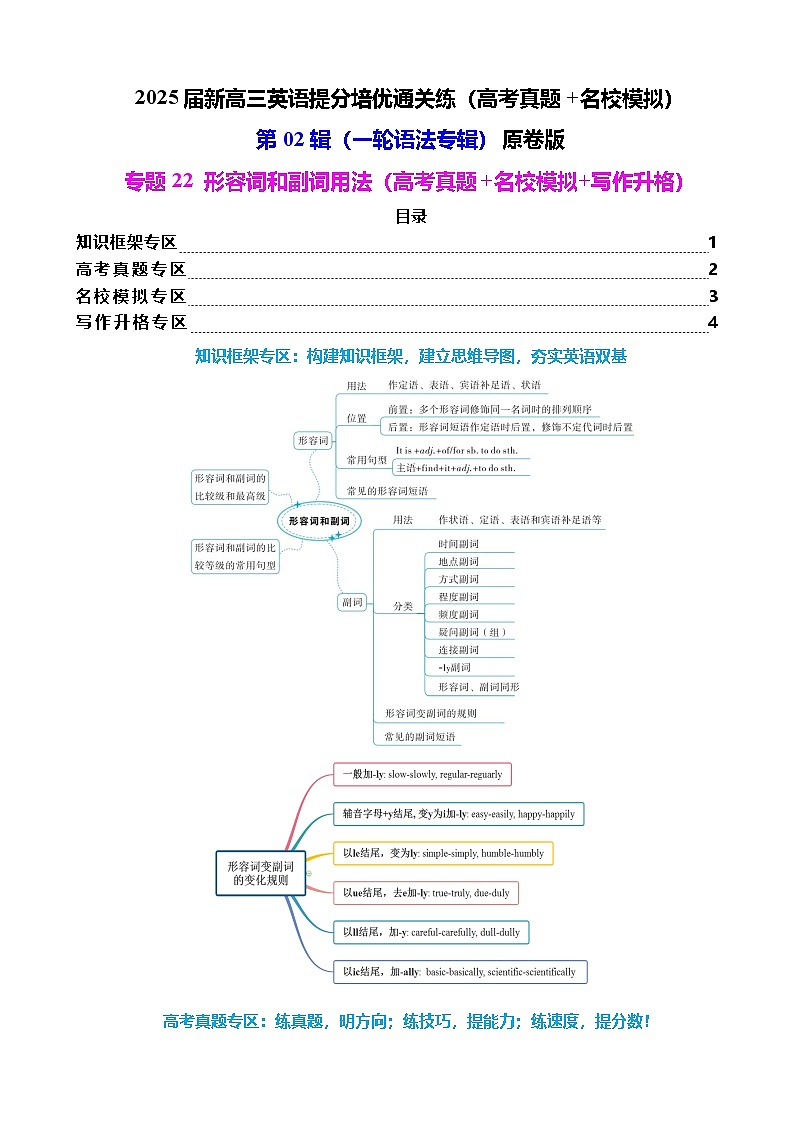 第02辑一轮语法  专题22 形容词和副词用法（高考真题+名校模拟+写作升格）-2025届新高三英语提分培优通关练（高考真题+名校模拟）原卷版第1页