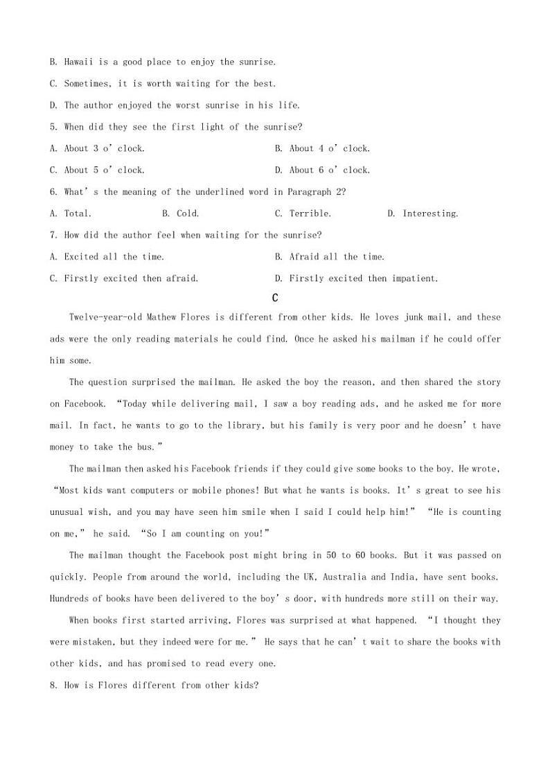 [英语]2024～2025学年河北省文安县第一中学高一上学期开学考试试题(有答案)03