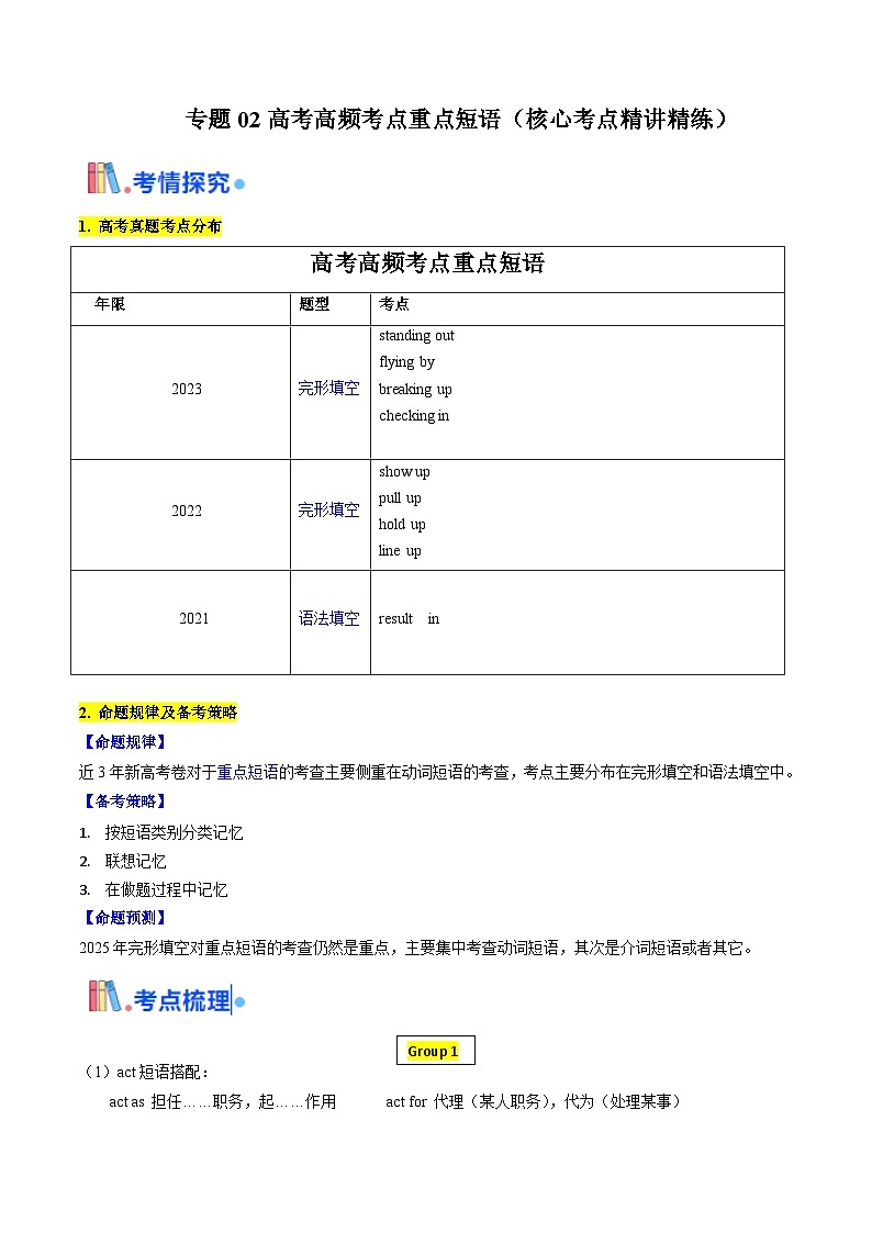 考点02 高考高频考点重点短语（北京专用）（学生版）备战2025年高考英语一轮复习考点讲义（北京专用）第1页
