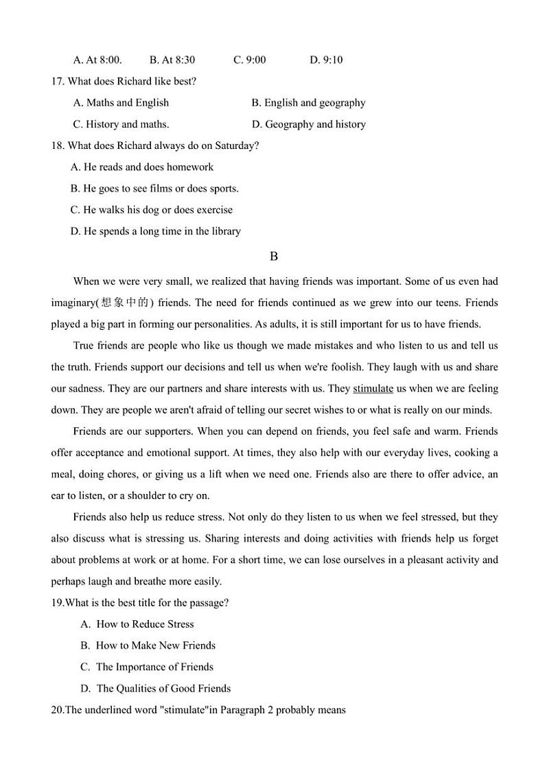 [英语]山东省枣庄市第二中学2024～2025学年高一上学期10月阶段性检测试题(有解析有听力原文无音频)第3页