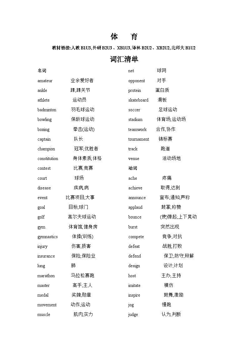 2025年新高考英语词汇复习专项训练二体育与文化01