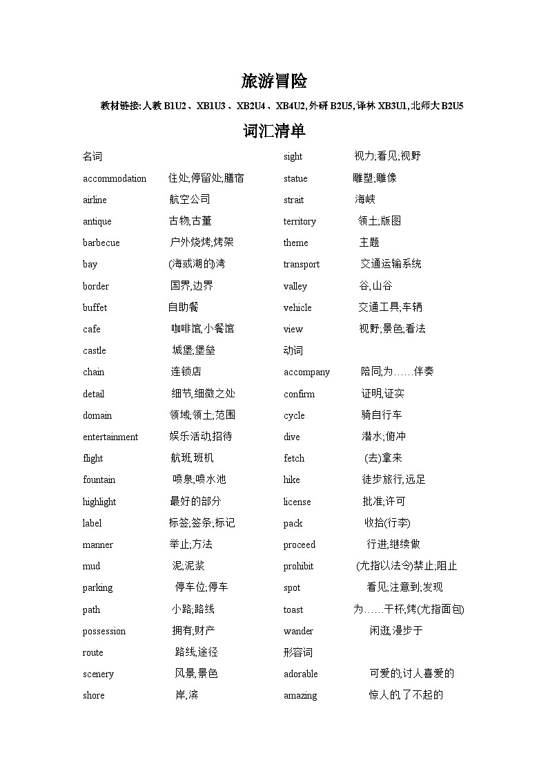 2025年新高考英语词汇复习专项训练九旅游冒险与灾害防范（原卷版）第1页