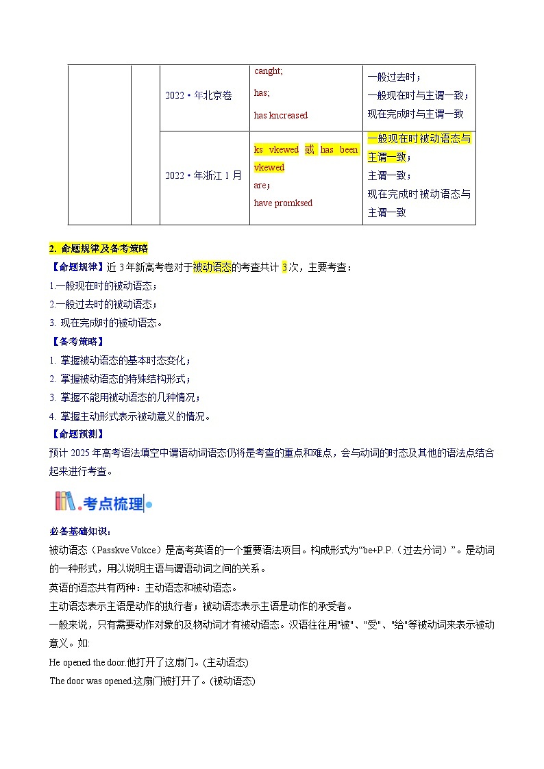 2025年高考英语考点专项突破(新高考通用)第3部分语法讲练考点09被动语态(核心考点精讲精练)(学生版+解析)第2页