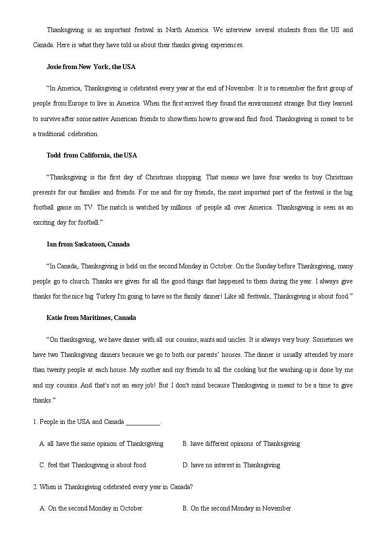 人教版必修第三册Unit1 单元测试卷第3页