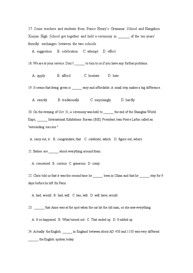 2022年浙江省杭州学军11高一英语上学期期中试题新人教版会员独享第3页