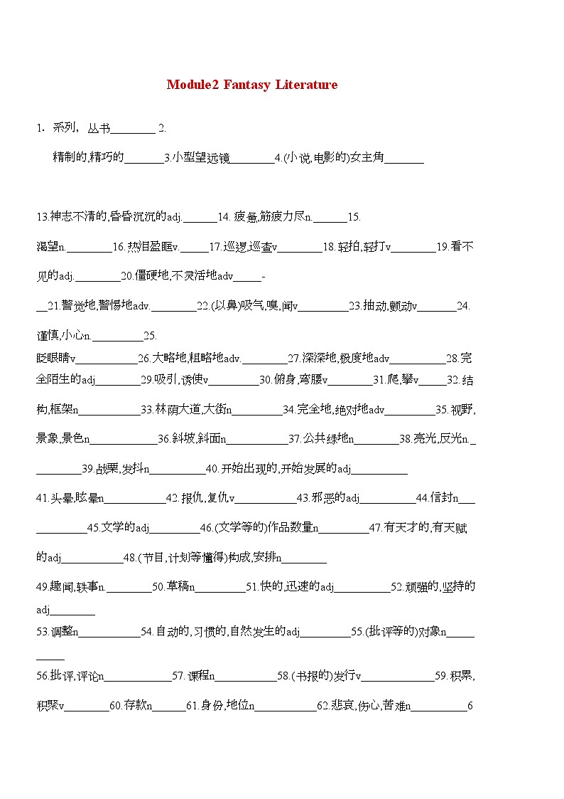 2022年高考英语第二模块Module2FantasyLiterature复习学案外研版选修6第1页