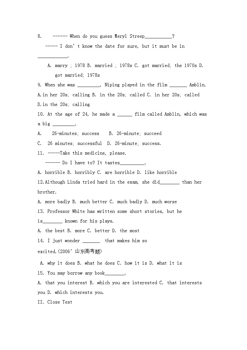 2022年高一英语Module6FilmsandTVProgrammes试题外研版必修2第2页