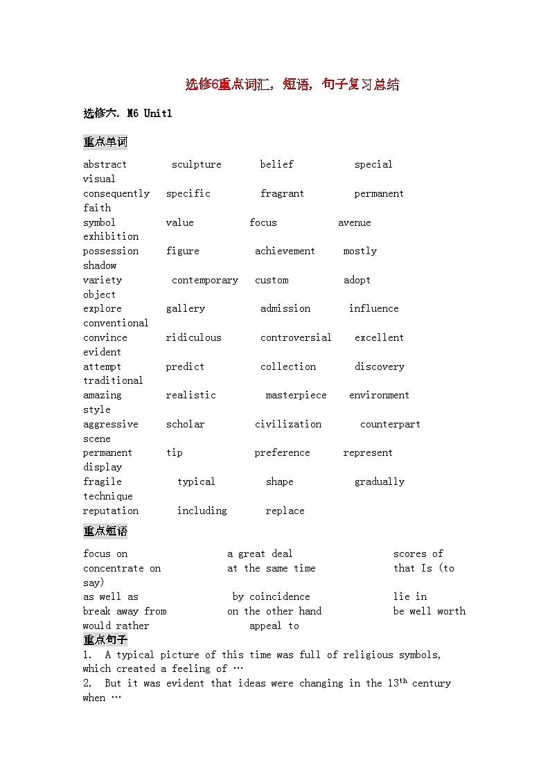 2022年高中英语重点词汇短语句子复习总结学案新人教版选修6第1页