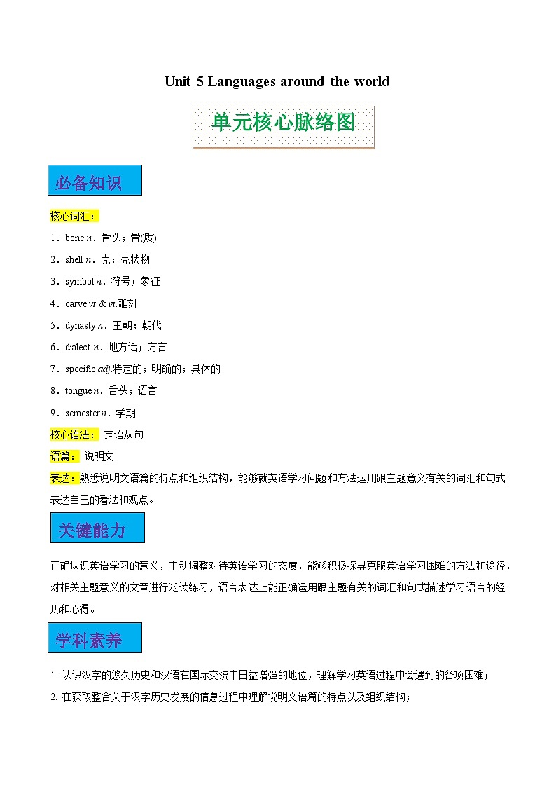 人教必修一Unit 5 同步阅读提升（原卷版）第1页