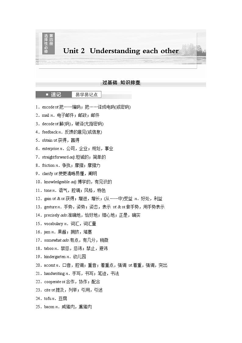 2025届高中英语一轮复习讲义（译林版）：选择性必修第四册　Unit 2　Understanding each other（教师版）第1页