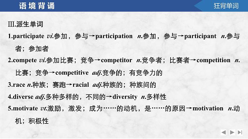 2025届高考英语译林版（2019）一轮复习语基默写课件选择性必修第二册UNIT 2　Sports culture第7页