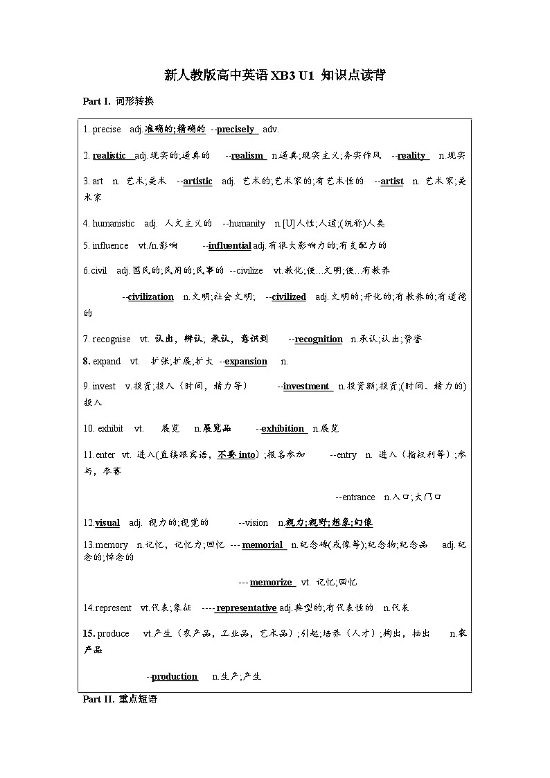 人教版选择性必修第三册Unit1 知识点读背清单第1页