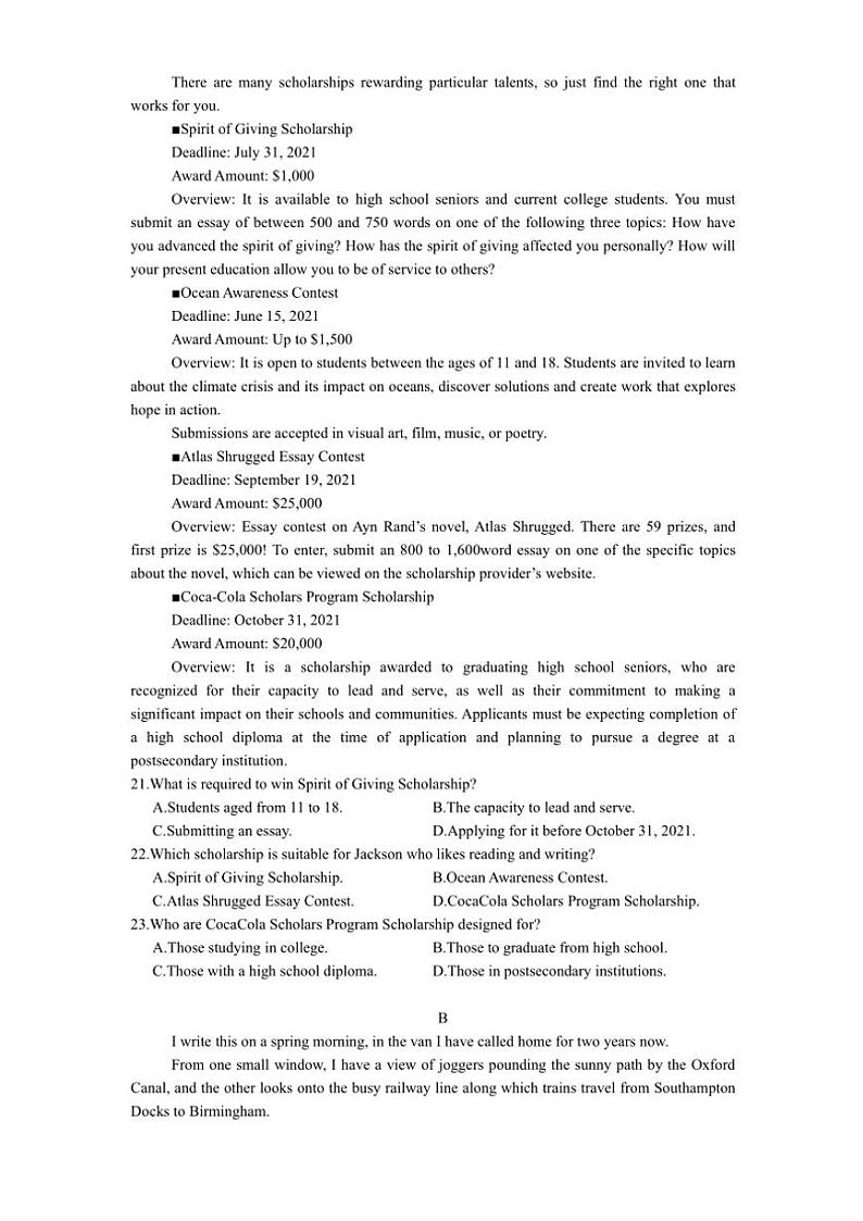 河南省郑州市宇华实验学校2024～2025学年高三(上)期中英语试卷(含解析)第3页
