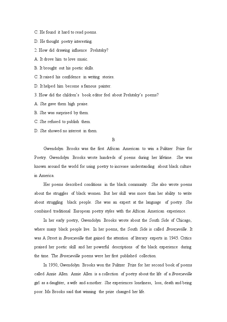 人教版高中英语选择性必修第三册Unit5 单元测试02