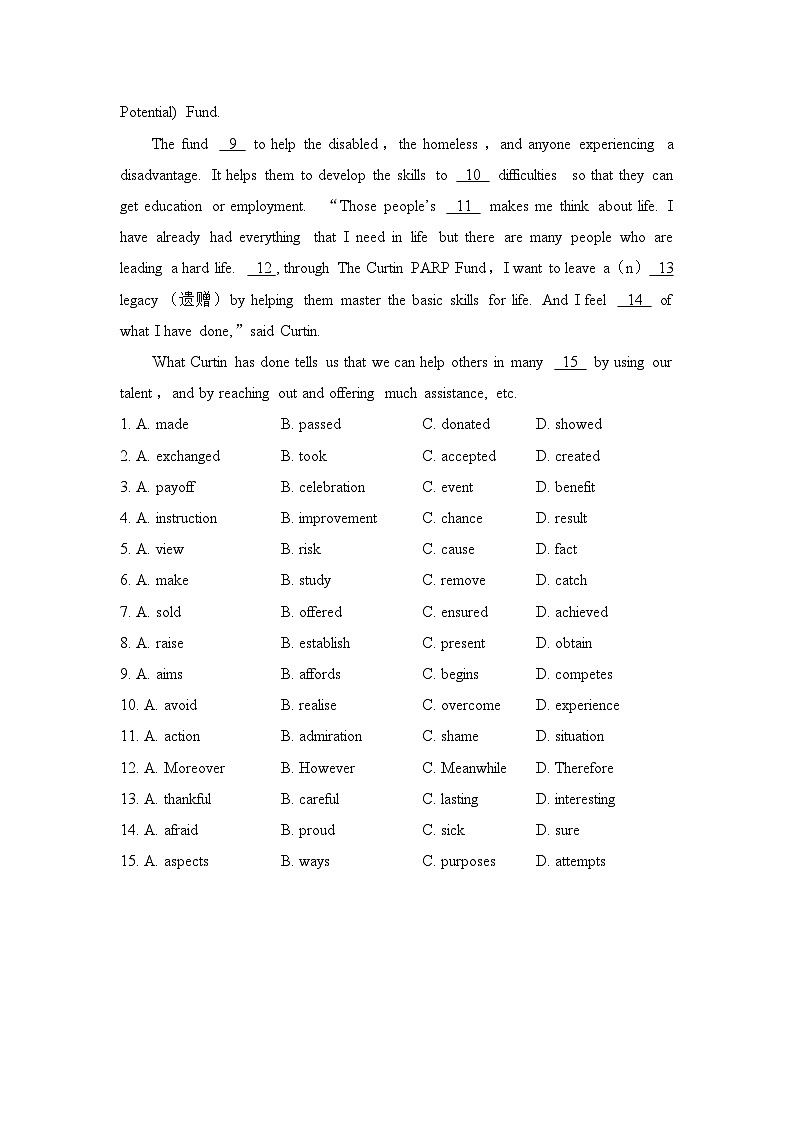 人教版高中英语选择性必修第一册Unit1  拓展阅读专项训练（二）第3页