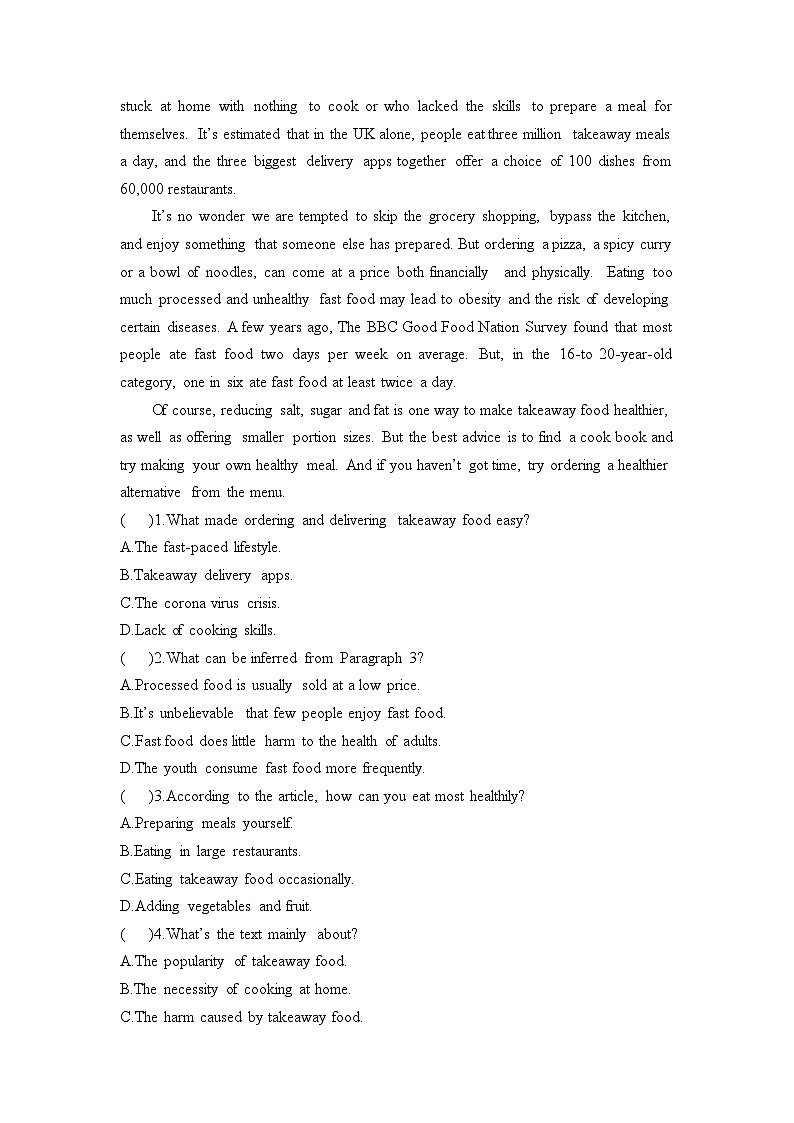 人教版高中英语选择性必修第一册Unit1Extended Reading课时作业第2页