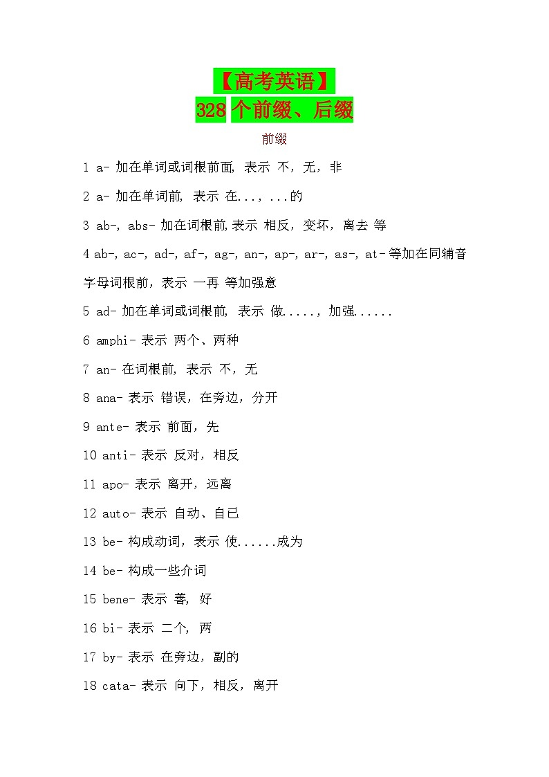 【高考英语】328个前缀、后缀-学案第1页