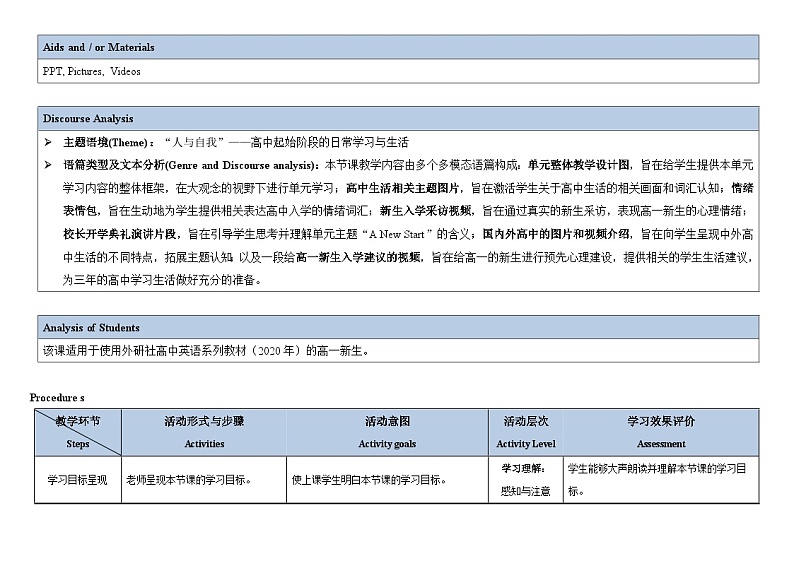 外研必修第一册Unit1 Starting out and Vocabulary 名师教学设计02