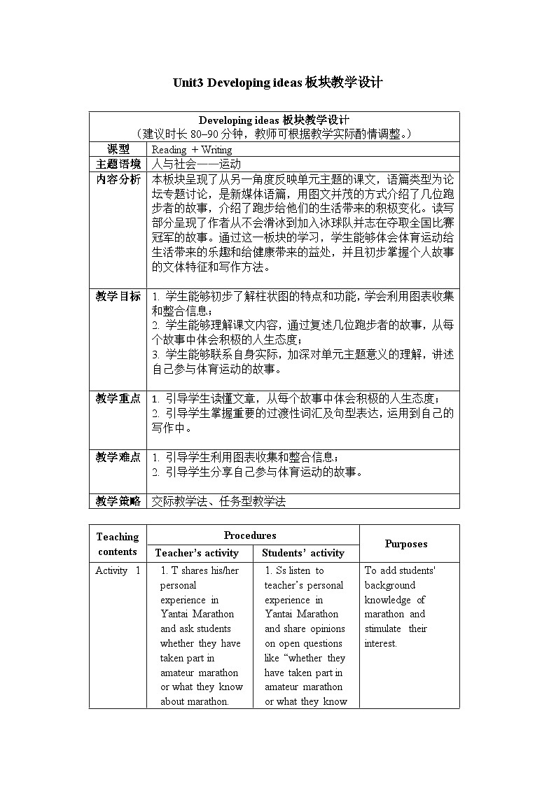 外研必修第二册Unit3_Developing_ideas_板块教学设计01