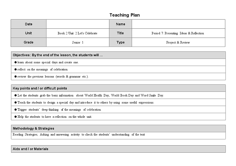 外研必修第二册Unit2  Presenting ideas and Reflection 名师教学设计第1页