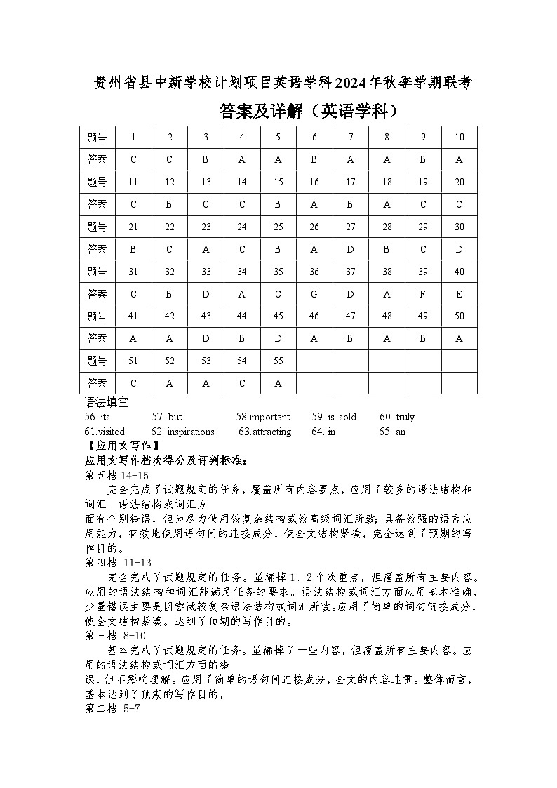 2024县中秋季联考高一英语答案(3)第1页
