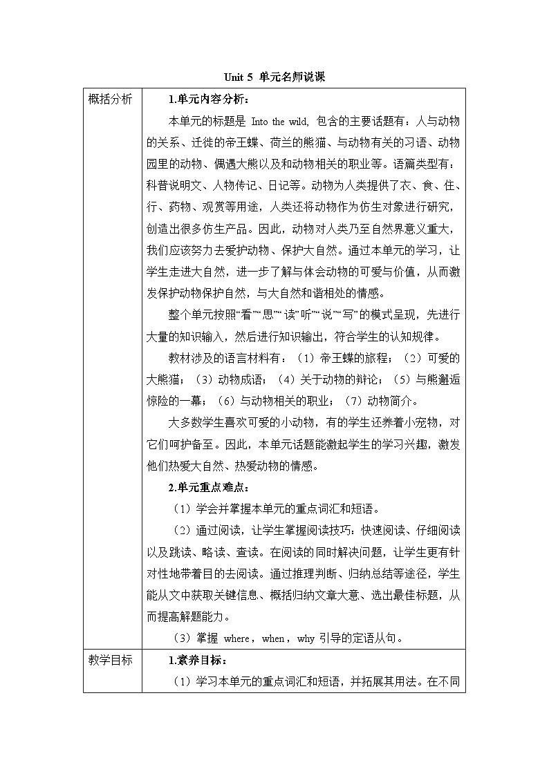 外研高中英语必修第一册Unit5_单元名师教材分析  讲义第1页