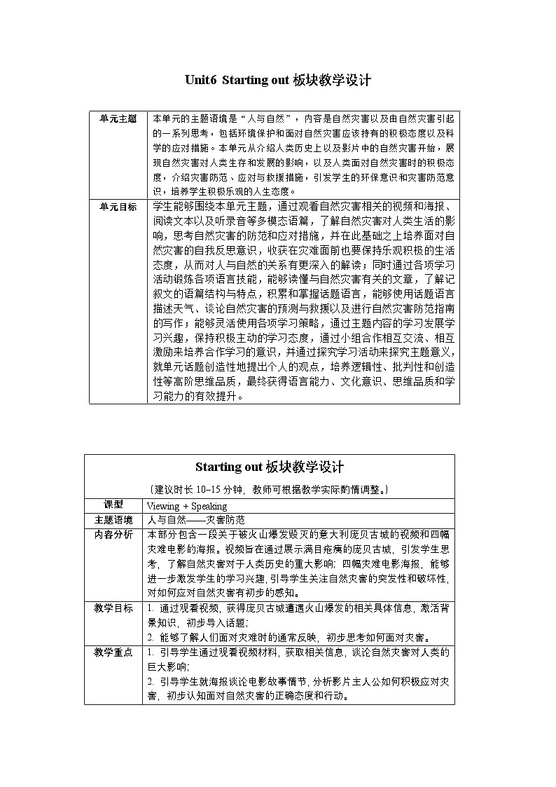 外研必修第三册Unit6_Starting_out_板块教学设计第1页