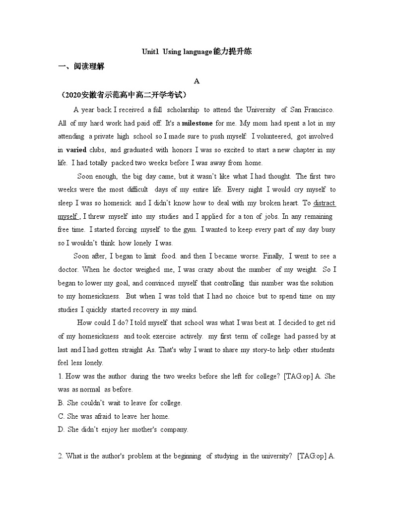 外研选择性必修第二册Unit1_Using_language_能力提升练第1页